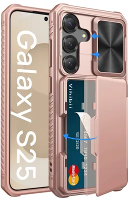 Image de Étui pour Samsung Galaxy S25 avec portefeuille et protection de l'appareil photo - Or