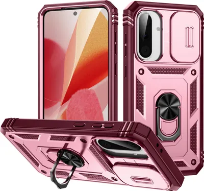 Produktbild von Hülle für Samsung Galaxy A56, Schiebe Kamera Schutz Stoßfest Schutzhülle mit Ringhalterung Ständer Rosa