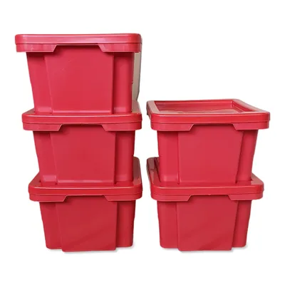 Produktbild von 5er Set Drehstapelbox Multibox Lagerbox Aufbewahrung Kiste Farbe rot 20 L mit Deckel