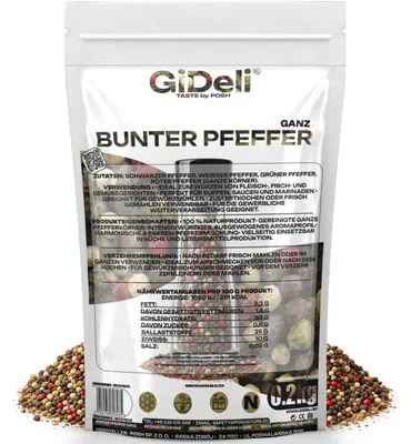 Image de Poivre noir, 200g, grains de poivre entiers, moulin à épices, mélange de poivre, produit naturel, GiDeli