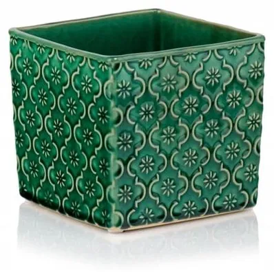 Produktbild von Polnix Grüner Keramik Übertopf Quadratisch 14x13 cm