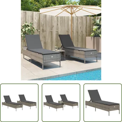 Produktbild von The Living Store Sonnenliegen mit Auflagen 2 Stk. Grau Poly Rattan
