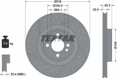 Produktbild von 2x TEXTAR Bremsscheibe 92279105 für MINI Schrägheck (R56) Clubman (R55) 45 3mm