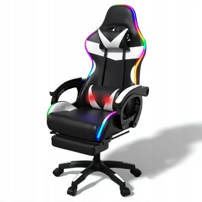 Produktbild von Gaming-Stuhl COYOTE LED, Gaming-Bürostuhl, ergonomischer Schalensitz, ausziehbare Fußstütze, USB-Massagefunktion, LED-Beleuchtung, Fernbedienung inklusive, verstellbare Rückenlehne, schwarz-weiß