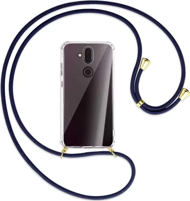 Produktbild von Handykette Backcover-Schutzhülle mit Band (Metall goldfarben) für Nokia 8.1 - dunkelblau