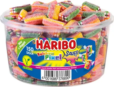 Produktbild von Haribo Rainbow Pixel sauer veggie Fruchtgummi Konfekt Stücke 1200g
