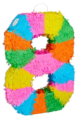 Produktbild von Relaxdays Pinata Geburtstag, Zahl 8, zum Aufhängen, Kinder & Erwachsene, Papier, zum selbst Befüllen, Piñata, bunt, KI-generiertes Bild