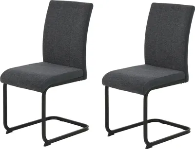 Produktbild von Hela LINN Esszimmerstuhl Freischwinger, Anthrazit, Webstoff, Metallgestell, ergonomische Lehne, 2er Set, 140 kg, 43 x 52 x 92 cm, Sitzhöhe 47 cm