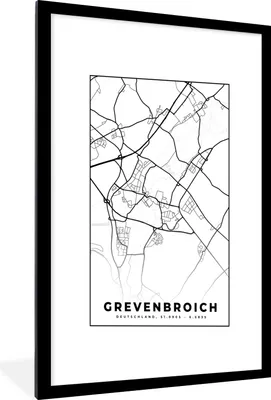 Produktbild von MuchoWow® Gerahmtes Poster Grevenbroich - Karte - Stadtplan 60x90 cm - Poster mit Schwarzem Bilderrahmen Wandposter Rahmen Foto Bilder - Dekoration - Wandposter Wohnzimmer - Hochwertig