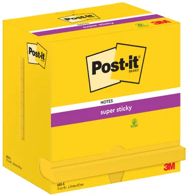 Immagine prodotto di POST-IT 655-S Blocco note appiccicoso Super Sticky -76 x 127 mm, giallo narciso, 12x 90 fogli cartoncino