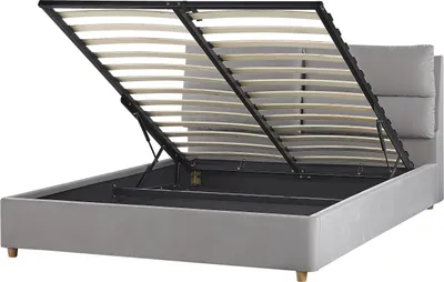 Produktbild von BELIANI Polsterbett aus Samtstoff Hellgrau 160 x 200 cm mit Bettkasten hochklappbar Doppelbett Elegantes Modernes Design