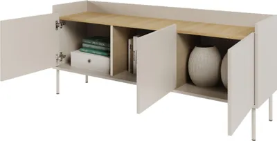 Produktbild von Selsey Tovi - TV-Schrank 3-türig, 140 cm, Kaschmirgrau / Holzoptik Eiche