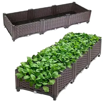 Produktbild von Modularer Gartenkasten für Blumen und Gemüse, 120 x 40 x 22 cm, braun