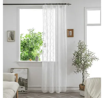 Produktbild von Weißer Vorhang WINTORA mit Blattmuster, 140 x 250 cm, Aufhängung: Metallringe