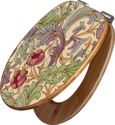 Produktbild von banjado Design WC Sitz Bambus Absenkautomatik -Vintage Flower 2 - Toilettendeckel mit Absenkautomatik Holz/hochwertiger Bambus Klodeckel/WC-Sitz für alle gängigen Toiletten [TDB2 12999]