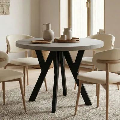 Produktbild von Runder Ausziehbarer Tisch für Esszimmer, PERO, Loft-Stil, Skandinavische, Durchmesser: 100 / 200 cm, Farbe: Kaschmir / Schwarz