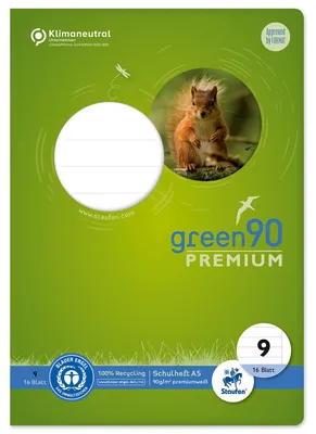 Produktbild von Staufen Green Schulheft, DIN A5, Lineatur 9, 16 Blatt, 90g/m² Recyclingpapier