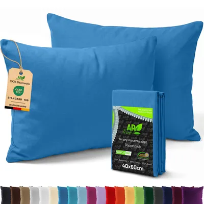 Produktbild von AR Line 2er Pack Jersey Kissenbezüge 40x60 Baumwolle – weich, elastisch, Kissenhüllen mit Reißverschluss, in Farbe: Royalblau