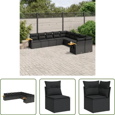 Produktbild von The Living Store 10-tlg. Garten-Sofagarnitur mit Kissen Schwarz Poly Rattan