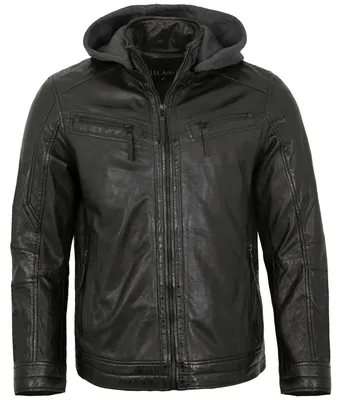 Produktbild von Jilani - Herren Lederjacke Kapuze Lammnappa schwarz : 48