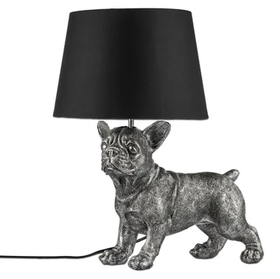 Produktbild von Tischlampe Bulldogge Hund stehend antik silber L. 47cm aus Kunststein Formano