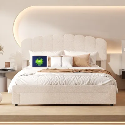 Obrázok produktu pre CDGlobal čalúnená posteľ 140x200cm s USB a Type-c , posteľ pre mladých manželská posteľ so zásuvkami, úložný priestor posteľ z masívu s lamelovým roštom, posteľná bielizeň, béžová