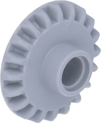 A single, light gray LEGO Technic gear with 20 teeth is shown from a diagonal angle against a light gray background.
