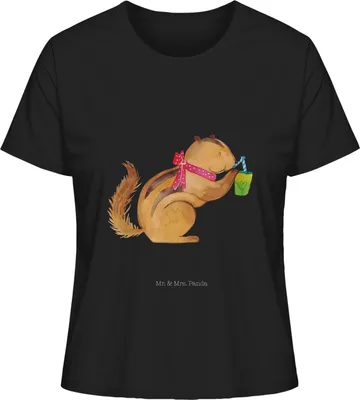 Produktbild von Mr. & Mrs. Panda Oberteil Damen Eichhörnchen Smoothie Größe M - Schwarz - Geschenk, T-Shirt, Green Smoothies, Lustige Sprüche, Streifenhörnchen, Kurzarm, Diät, Abnehmen