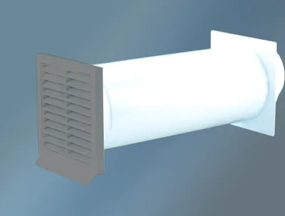 Produktbild von IKM Mauerkasten mit Rückstauklappe - Grau, Rundanschluss ø 125 mm, Mauerstärken 120 bis 450 mm