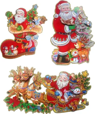 Produktbild von Dekorativer Papier-Wandschmuck im Witraž-Stil mit Weihnachtsmann-Motiv WPX-3405 Mix
