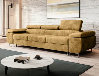 Produktbild von Easy4You Schlafsofa Norberg - 279 cm - Velour Senf - 3 Sitzer Sofa - Werstellbare Kopfstützen - Couch mit Schlaffunktion - Stoff: Monolith M-48