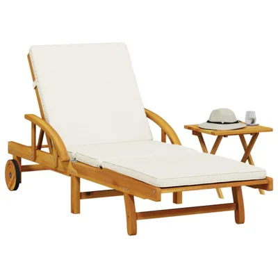 Image de Chaise longue avec coussin et table bois d'acacia massif
