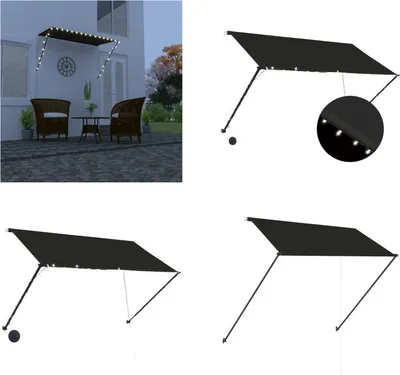 Immagine prodotto di vidaXL Tenda da sole retrattile con LED 250×150 cm antracite - Tenda da sole - Tenda da sole - Tende da sole per patio - Tende da sole per patio