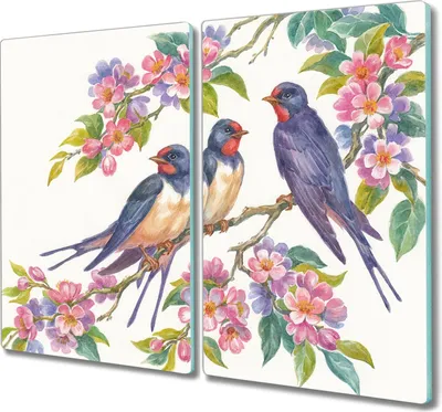 Produktbild von Coloray Hackbrett Kochplattenabdeckung Herdabdeckplatte 2x30x52 cm Schneidebrett Küchenbrett - Tiere Vögel Blumen