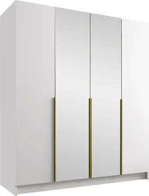 Produktbild von MIRJAN24 Kleiderschrank Santi II, Schlafzimmer, mit Spiegel, Drehtürenschrank, mit Kleiderstange, Modern, Garderobenschrank, Metallgriffe (Farbe: Weiß / Weiß + Gold)