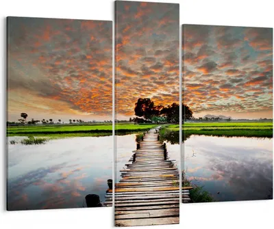 Produktbild von Bild auf Leinwand - Leinwandbild - Asien brücke see natur - 95x80cm - Wand Bild - Wanddeko - Leinwanddruck - Bilder - Kunstdruck - Wanddekoration - Leinwand bilder - Wandkunst - CB95x80-2132