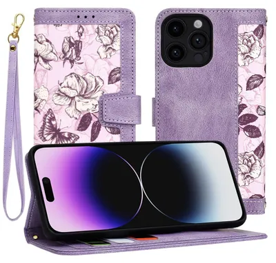 Produktbild von Techsuit FlipCraft Book Wallet Klapphülle mit Kabel für Apple iPhone 14 Pro Max - Mysterious Purple