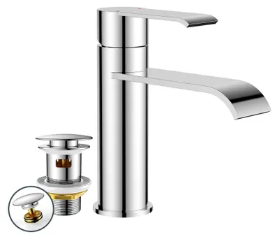 Produktbild von Wasserhahn Bad mit Ablaufgarnitur, Waschtischarmatur Einhandmischer – Hochwertige Waschbecken Armaturen für Badezimmer, Moderne Armatur Badezimmer, Energiesparend & Wassersparend