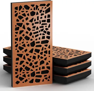 Produktbild von 4 Stück – schmale Schallabsorption, diffuse Akustikplatte, 50 x 25 cm, Absorption – Diffusion – Reflexion – Schalldämmung [P32–33 mm |Kirschbaum]
