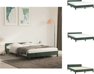 Imagen del producto de Estructura de cama con cabecero, color verde oscuro, 140x190 cm, tapizada en terciopelo - Camas y estructuras de cama