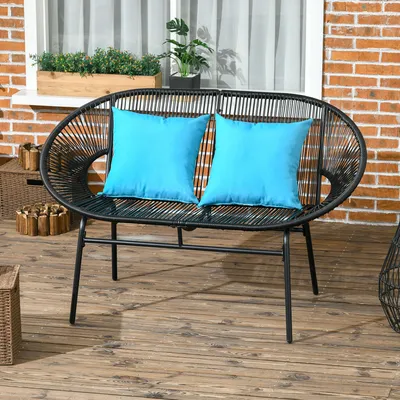 Produktbild von Outdoormöbel Polyrattan Lounge Gartenbank 2-Sitzer Gartensofa mit Kissen Stahlrahmen Wetterfest für Balkon Terrasse Schwarz