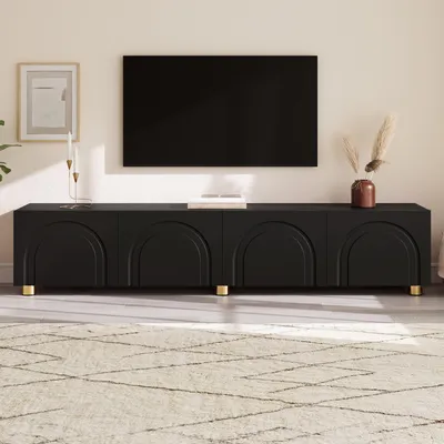 Produktbild von TV-Schrank Lowboard Bogenrelief 4 Türen Metallfüße Wohnzimmer Stauraum,Vielseitig einsetzbares, minimalistisches Design
