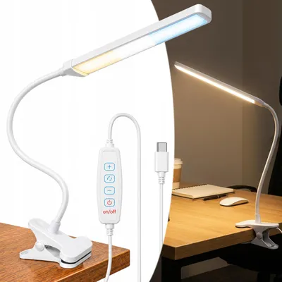 Produktbild von LUMILED LED Leselampe SERTA Bett Klemmleuchte 8W USB-C CCT 3 Farbmodi Dimmbar flexiblem Schwanenhals Schreibtischlampe mit kabel Weiß