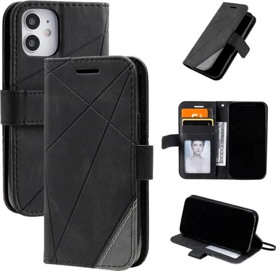 Produktbild von Mobigear Rhombus iPhone 12 Mini Hülle Klapphülle Geldbörse - Schwarz