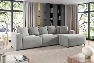 Produktbild von Ecksofa Designersofa Sofa MEGAN in Stoff Salvador Hellgrau Ottomane Rechts