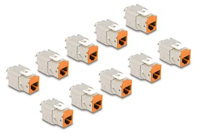 Produktbild von DeLOCK Keystone Modul RJ45 Buchse zu LSA Cat.6A werkzeugfrei orange Set 10 Stück, Flach, Orange, RJ-45, LSA, Weiblich, Weiblich