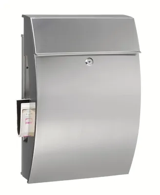 Imagen del producto de BURG-WÄCHTER Buzón Hamburg 3815 NI con compartimento para periódicos, sin placa de identificación, acero inoxidable resistente a la corrosión, formato de apertura DIN C4