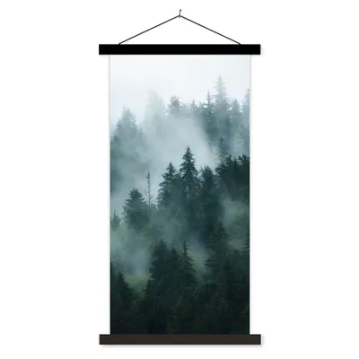 Produktbild von MuchoWow® Textilposter Nebel - Bäume - Wald 90x180 cm mit schwarzem Rahmen - Dekoration Wohnzimmer
