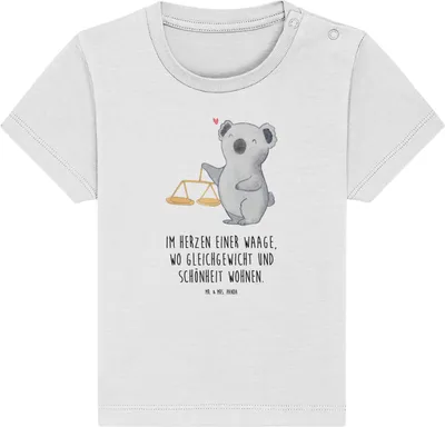 Produktbild von Mr. & Mrs. Panda Babyshirt Waage Astrologie 0. - 6. Monat - Weiß - Geschenk,  Baby T-Shirt, Kleinkind, Sternzeichen, Geburtstagsgeschenk, Jerseyshirt, Kinder