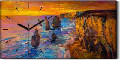 Produktbild von Wandbild Leinwand Bilder mit Uhr Quarz 60x30 Moderner Kunst Meeresufer - schwarze Hände